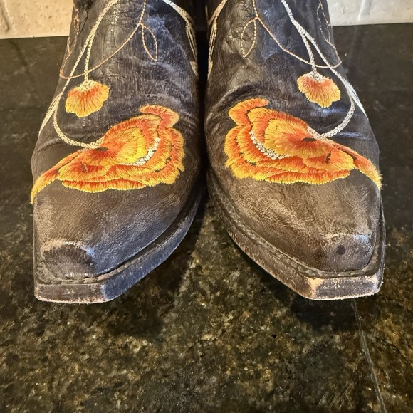 Old Gringo Marsha Short Cowboy Boots 8.5B Brown Leather Orange Embroidered - Picture 10 of 14
